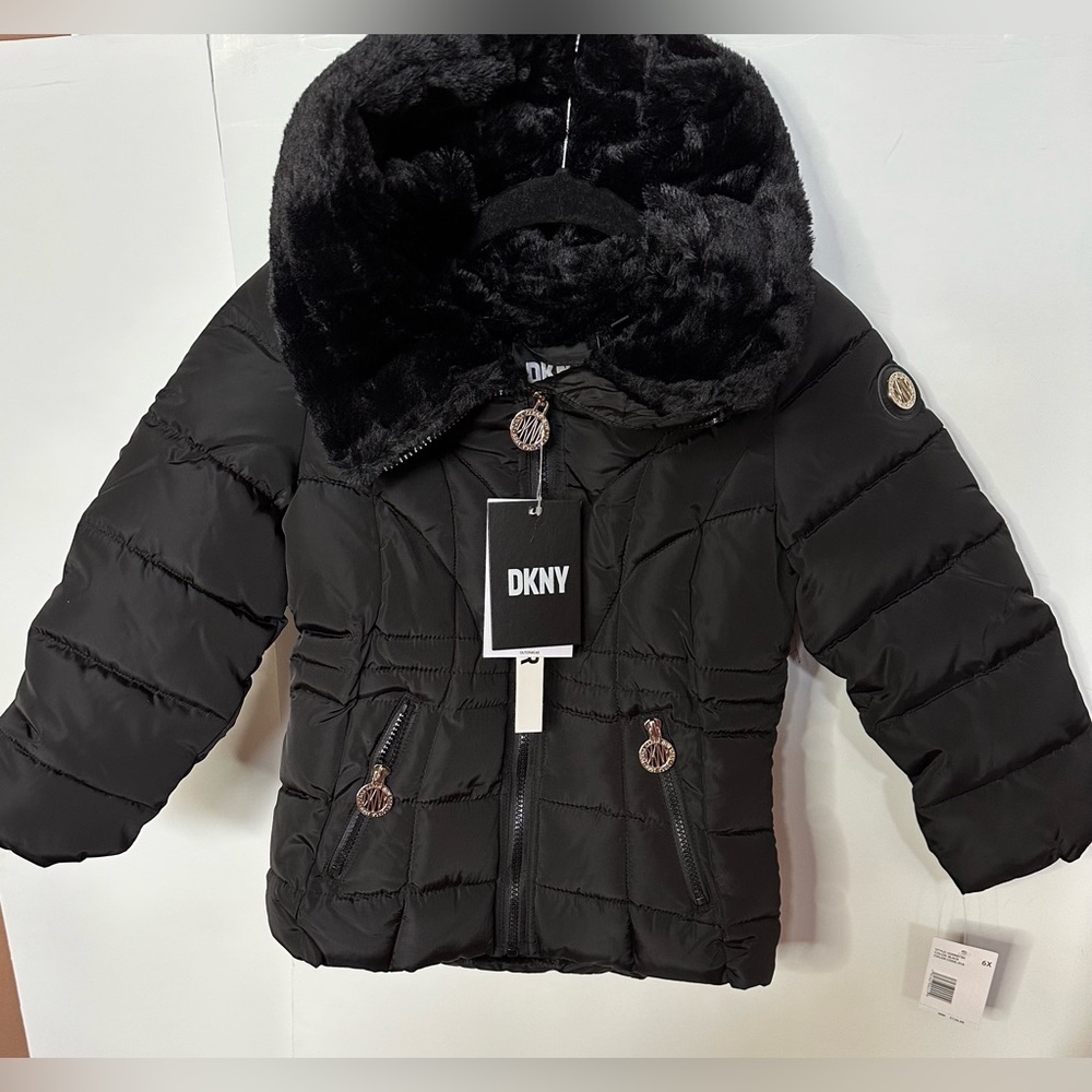 NWT DKNY Winter Black Warm girl's Jacket Size 6X